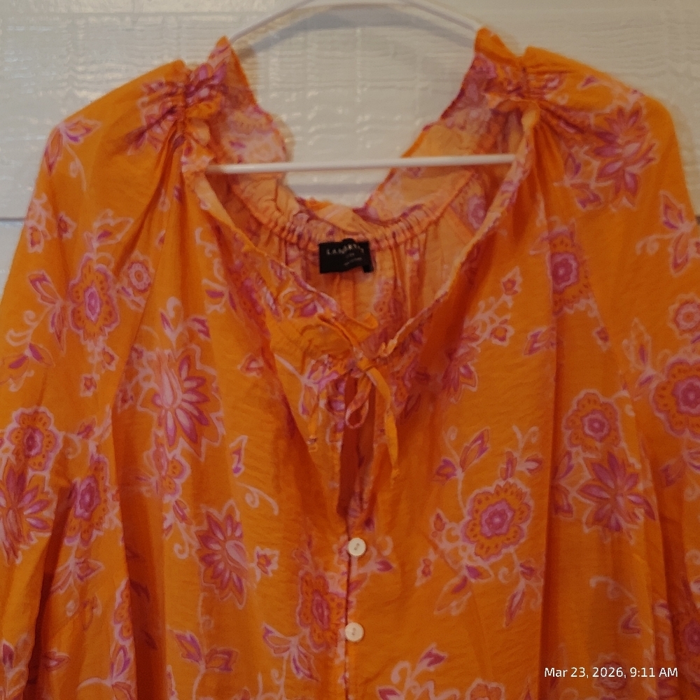 Lane Bryant Women's ORANGE Floral Dress Size 22/24 With Pockets Tie Neck BOHO - Picture 3 of 8